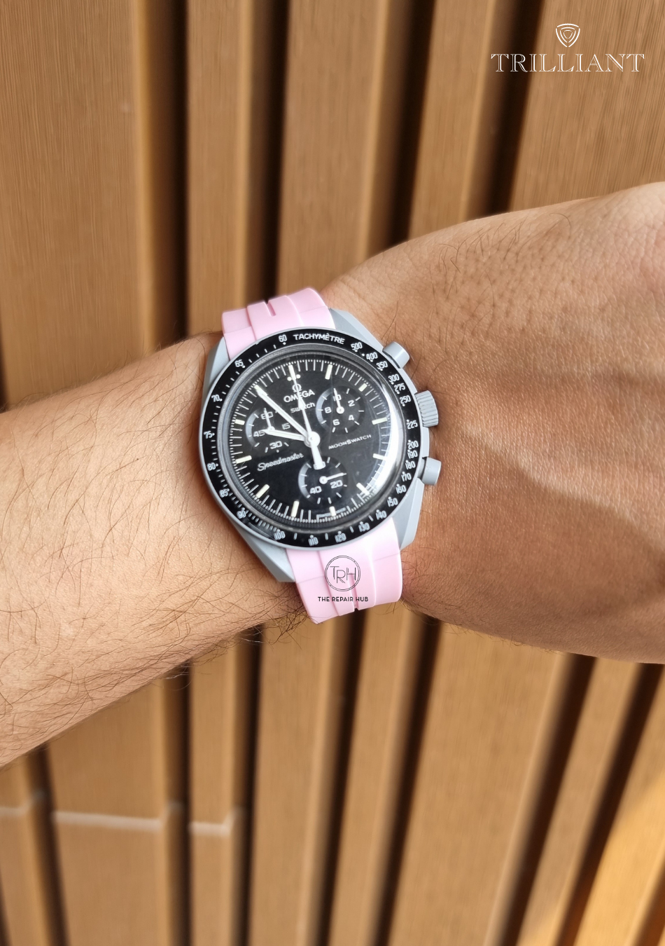 ELECTRIC PINK - RUBBER WATCH STRAP for OMEGA X SWATCH SPEEDMASTER MOONSWATCH