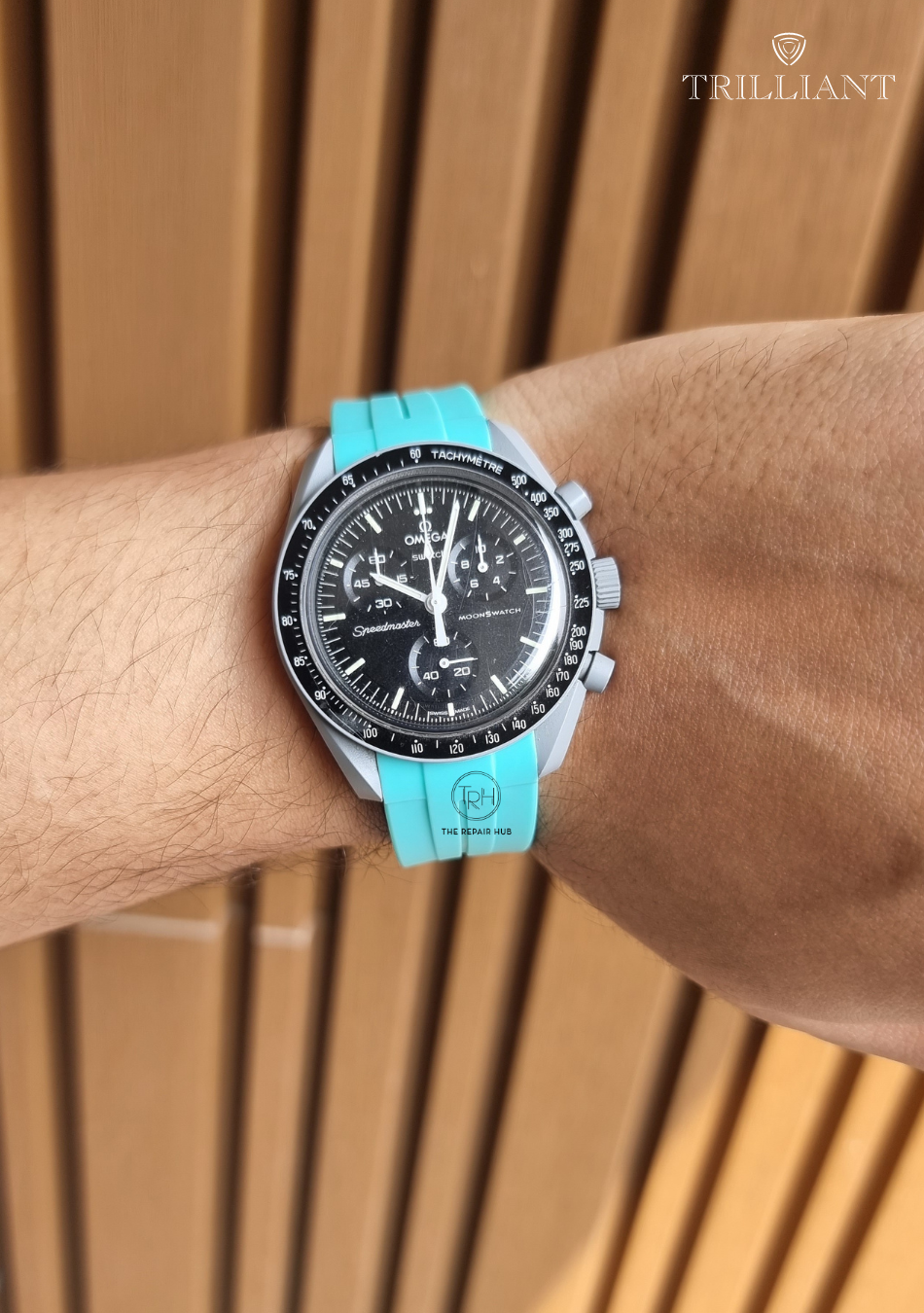 ELECTRIC TEAL - RUBBER WATCH STRAP for OMEGA X SWATCH SPEEDMASTER MOONSWATCH