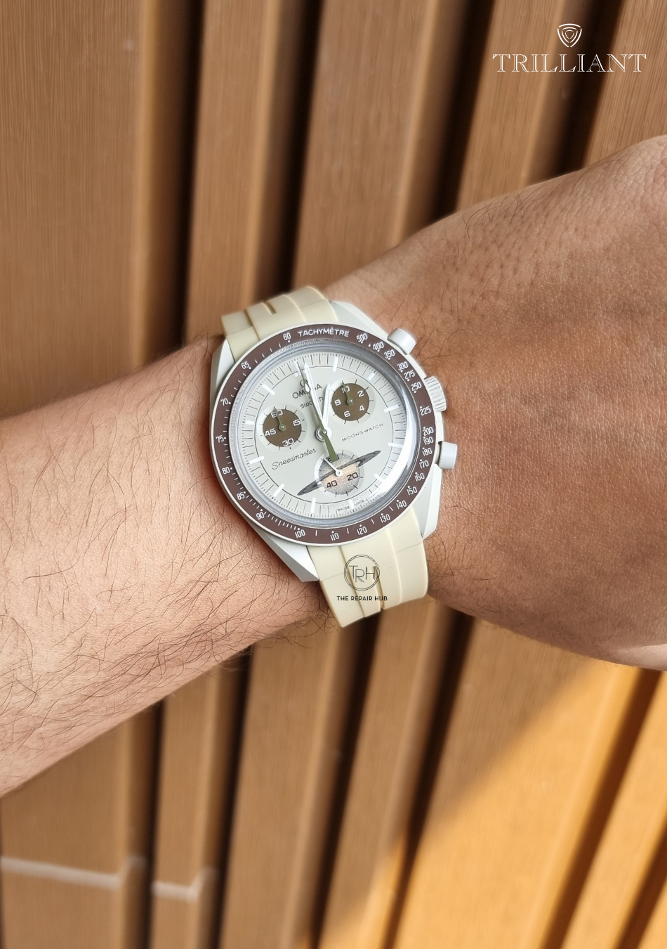 ELECTRIC BEIGE - RUBBER WATCH STRAP for OMEGA X SWATCH SPEEDMASTER MOONSWATCH