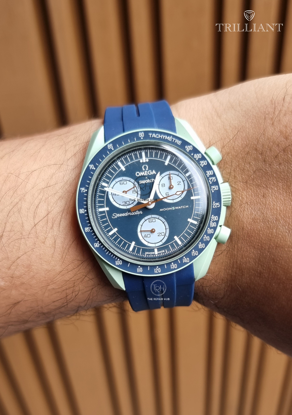 ELECTRIC DARK BLUE - RUBBER WATCH STRAP for OMEGA X SWATCH SPEEDMASTER MOONSWATCH