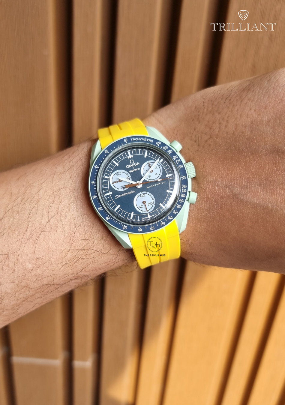 SOLID YELLOW - RUBBER WATCH STRAP for OMEGA X SWATCH SPEEDMASTER MOONSWATCH