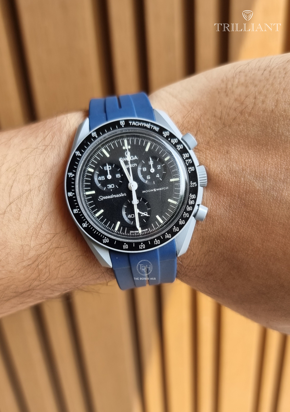 ELECTRIC DARK BLUE - RUBBER WATCH STRAP for OMEGA X SWATCH SPEEDMASTER MOONSWATCH