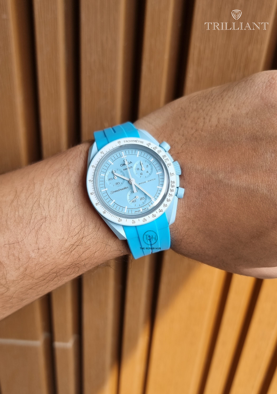 ELECTRIC BLUE - RUBBER WATCH STRAP for OMEGA X SWATCH SPEEDMASTER MOONSWATCH