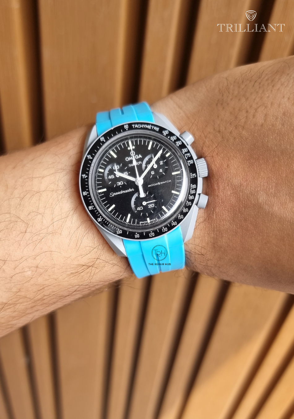 ELECTRIC BLUE - RUBBER WATCH STRAP for OMEGA X SWATCH SPEEDMASTER MOONSWATCH