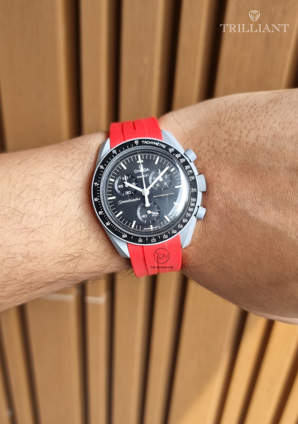 SOLID RED - RUBBER WATCH STRAP for OMEGA X SWATCH SPEEDMASTER MOONSWATCH