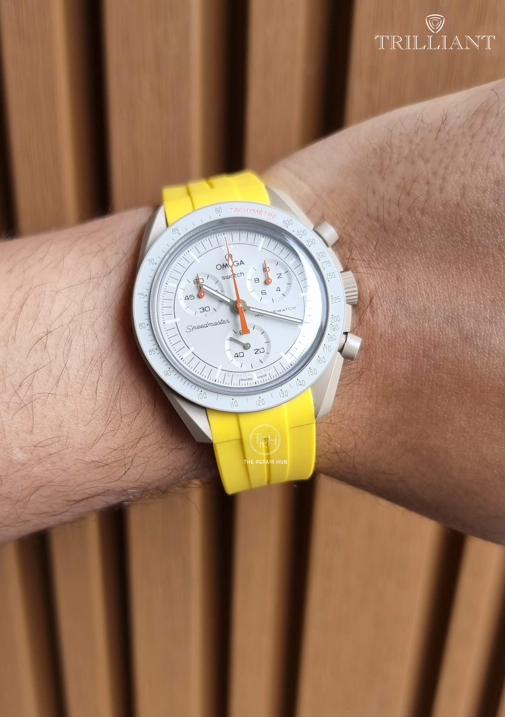 SOLID YELLOW - RUBBER WATCH STRAP for OMEGA X SWATCH SPEEDMASTER MOONSWATCH