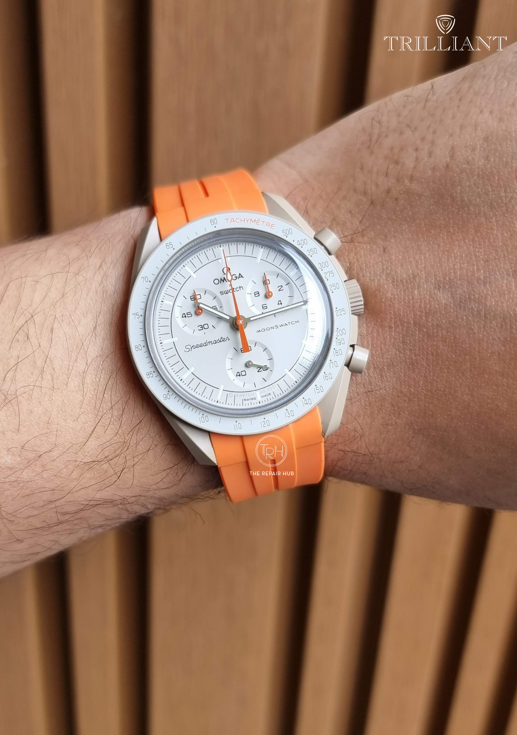 SOLID ORANGE - RUBBER WATCH STRAP for OMEGA X SWATCH SPEEDMASTER MOONSWATCH