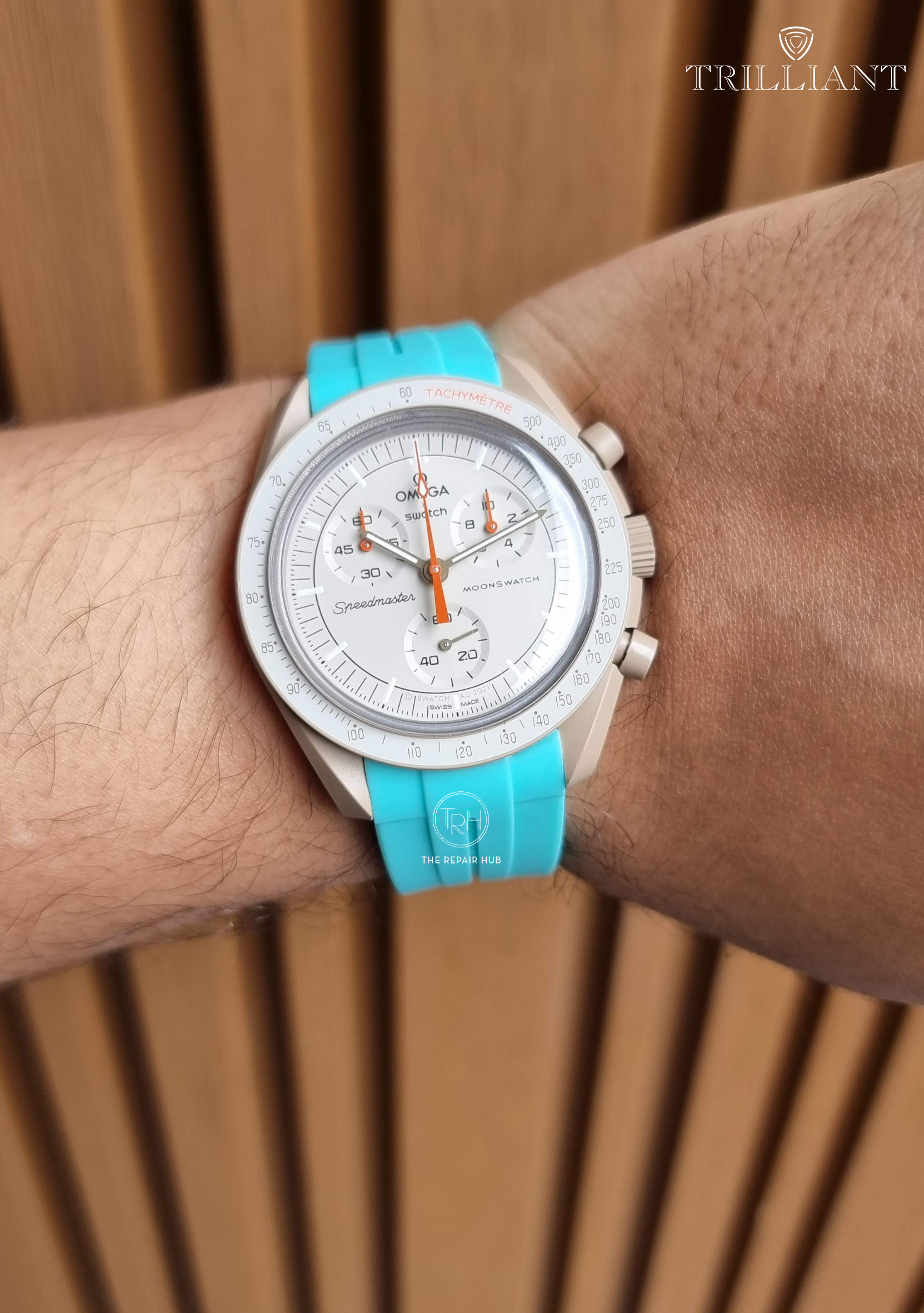 ELECTRIC BLUE - RUBBER WATCH STRAP for OMEGA X SWATCH SPEEDMASTER MOONSWATCH
