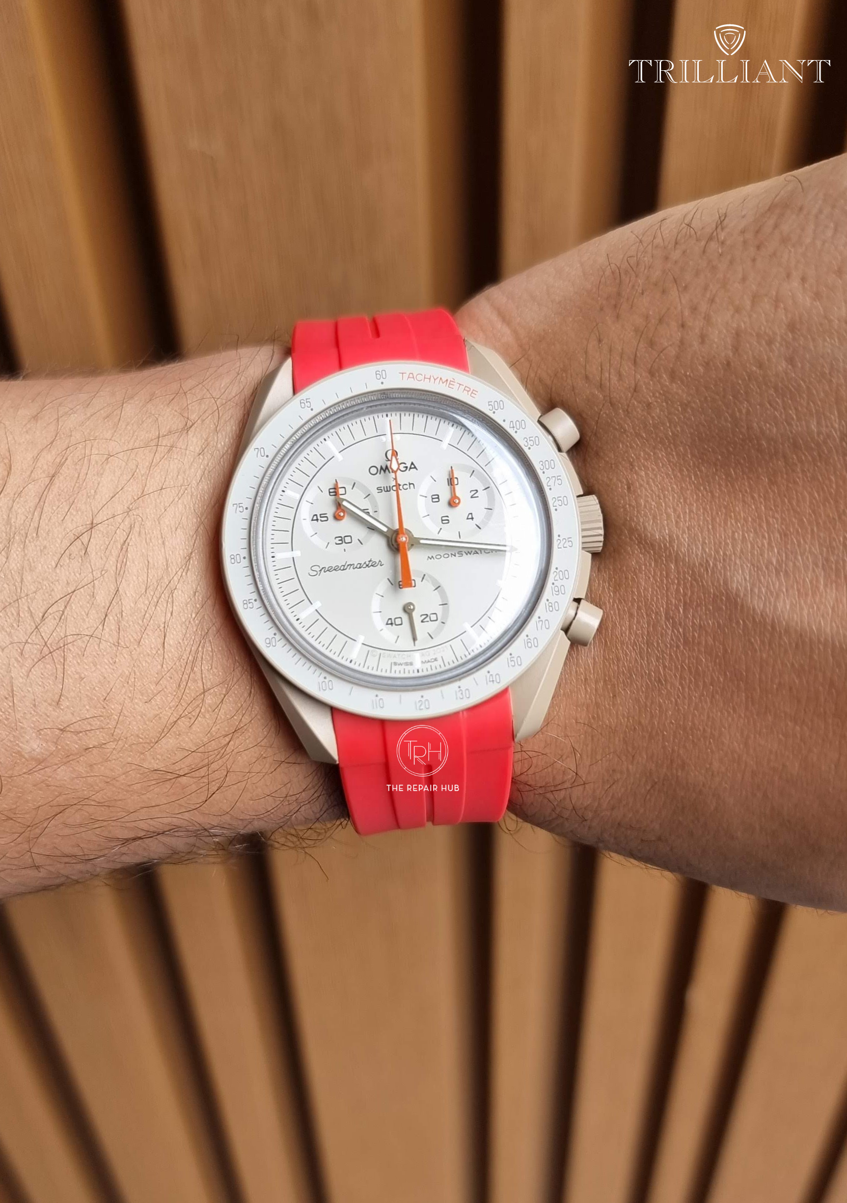 SOLID RED - RUBBER WATCH STRAP for OMEGA X SWATCH SPEEDMASTER MOONSWATCH