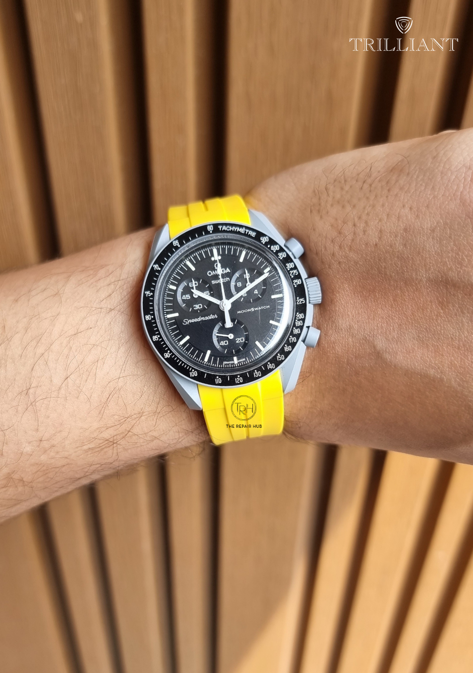 SOLID YELLOW - RUBBER WATCH STRAP for OMEGA X SWATCH SPEEDMASTER MOONSWATCH