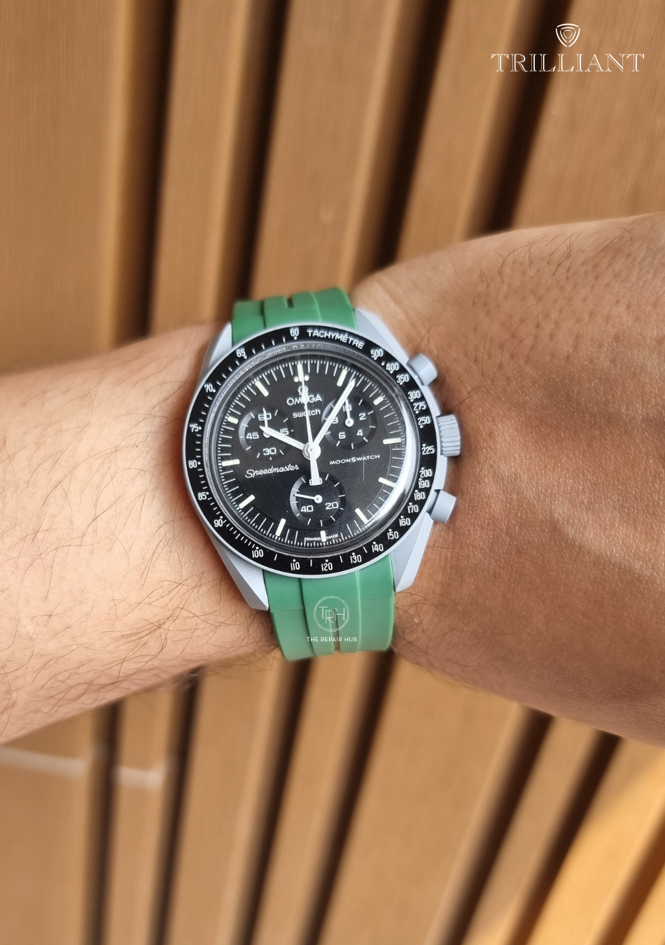 ELECTRIC GREEN - RUBBER WATCH STRAP for OMEGA X SWATCH SPEEDMASTER MOONSWATCH